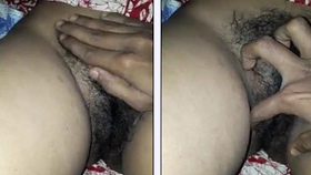 Indian spouse's husband films her as she pleasures herself and reveals her hairy intimate area