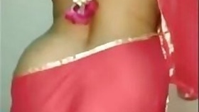 Hot desi bhabhi in a red sari exposes