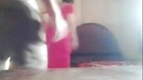 indian red saree aunty with teen bf in hotel.